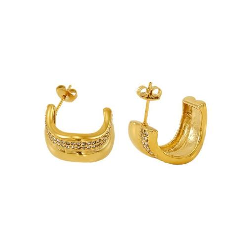 Boucle en acier inoxydable, Acier inoxydable 304, Plaqué or 18K, bijoux de mode & pour femme & avec strass, Vendu par paire