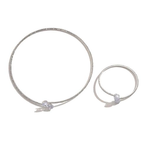 Strass Zink Legierung Schmuck Set, Zinklegierung, silberfarben plattiert, 2 Stück & Modeschmuck & mit Strass, Silberfarbe, verkauft von setzen