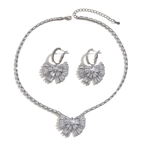 Ensemble de bijoux en cuivre, laiton, avec verre, Placage de couleur argentée, 2 pièces & bijoux de mode & avec strass, argent, Vendu par fixé