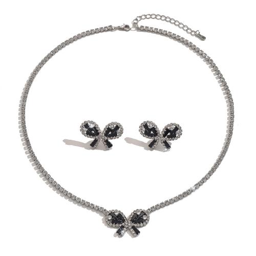 Ensemble de bijoux en cuivre, laiton, avec verre, Placage, 2 pièces & bijoux de mode & avec strass, noire, Vendu par fixé
