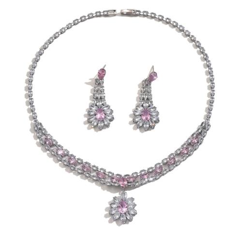 Ensemble de bijoux en cuivre, laiton, Placage, 2 pièces & bijoux de mode & avec strass, couleurs mélangées, Vendu par fixé
