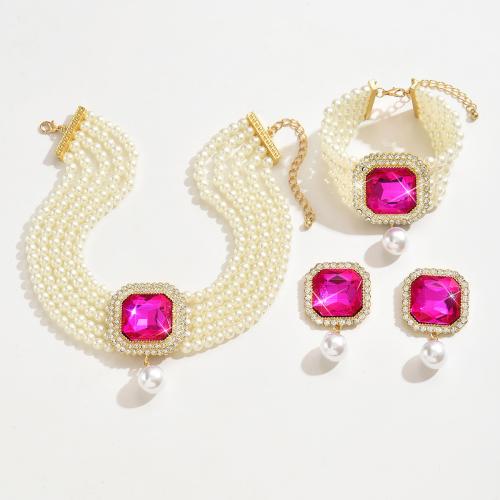 Ensembles-cadeaux bijoux, Plastique ABS perle, avec verre, Placage, trois pièces & bijoux de mode & avec strass, plus de couleurs à choisir, Vendu par fixé