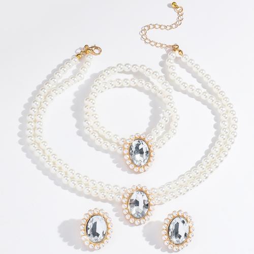 Ensembles-cadeaux bijoux, Plastique ABS perle, avec verre, Placage, trois pièces & bijoux de mode & avec strass, plus de couleurs à choisir, Vendu par fixé