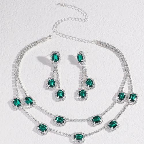 Ensemble de bijoux en cuivre, laiton, avec verre, Placage, 2 pièces & bijoux de mode & avec strass, plus de couleurs à choisir, Vendu par fixé