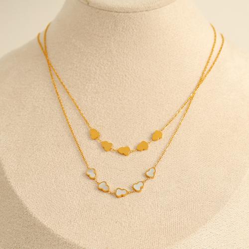 Collier de bijoux de titane, Acier titane, avec coquille blanche, Placage de couleur d'or, bijoux de mode, doré, Vendu par PC