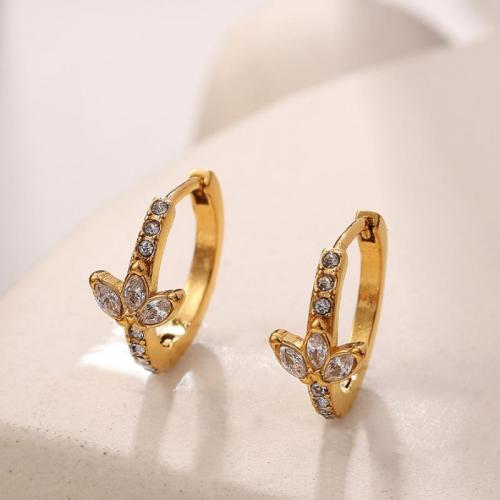 Boucles d'oreilles en acier titane, Placage de couleur d'or, bijoux de mode & avec strass, doré, Vendu par paire