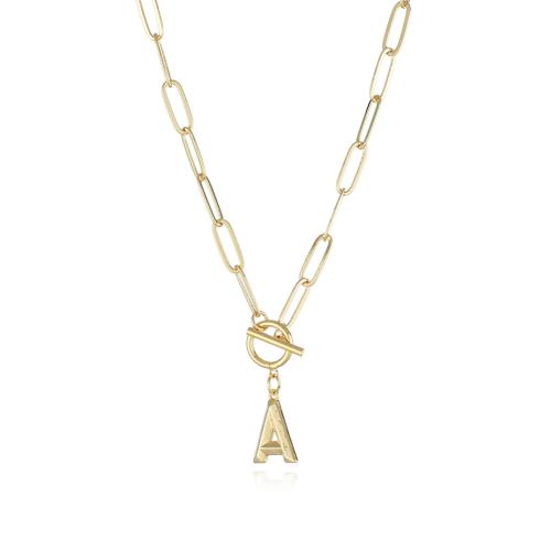 laiton collier, Lettre d’alphabet, Placage de couleur d'or, unisexe & styles différents pour le choix Environ 19.7 pouce, Vendu par PC