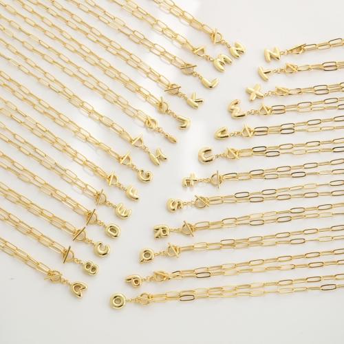 laiton collier, Lettre d’alphabet, Placage de couleur d'or, styles différents pour le choix & pour femme Environ 19.7 pouce, Vendu par PC