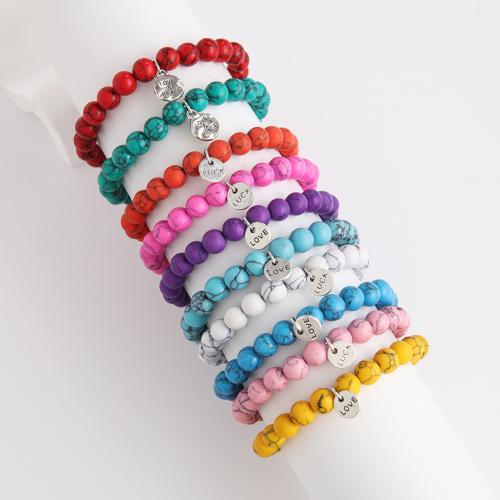 Synthetische Türkis Armband, mit Zinklegierung, handgemacht, Folk-Stil & unisex & einstellbar, Zufällige Farbe, Innendurchmesser:ca. 50mm, verkauft von PC