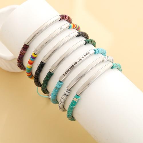Gemstone Bracelet, with Polyester Cord & Zinc Alloy, handmade, Unisex & adjustable, Random Color Approx 6-10.2 Inch 