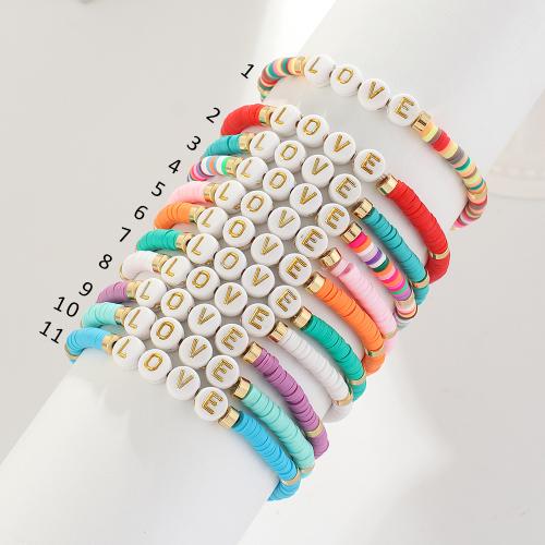 argile de polymère bracelet, avec alliage de zinc & Acrylique, fait à la main, unisexe & avec le motif de lettre, Couleur aléatoire Environ 7 pouce, Vendu par PC