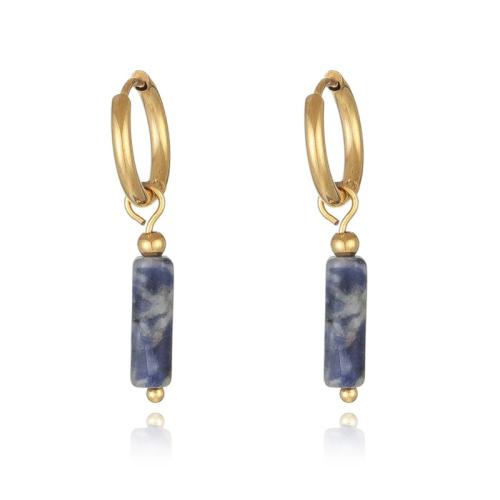 304 Stainless Steel Huggie Hoop Drop Earring, with Natural Stone, Column, gold color plated, fashion jewelry & for woman 