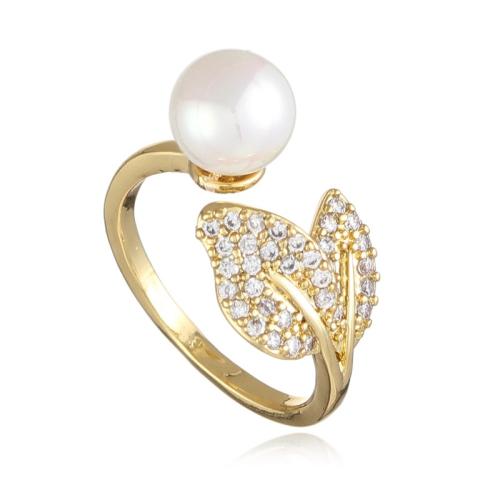 laiton Cuff Bague, avec perle de plastique, papillon, Placage de couleur d'or, styles différents pour le choix & pavé de micro zircon & pour femme Vendu par PC