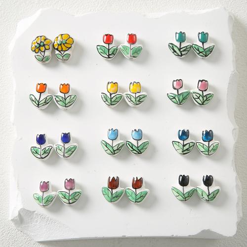 Hand Drawing Porcelain Beads, Flower, DIY beads length 10-15mm 