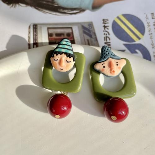 Resin Drop Earring, with Zinc Alloy, Character, cute & for woman 