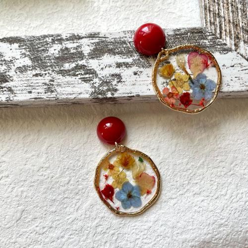 Zinc Alloy Drop Earring, with Dried Flower, epoxy gel, vintage & for woman 