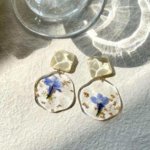 Acrylic Drop Earring, with Dried Flower & Zinc Alloy, epoxy gel, vintage & for woman 