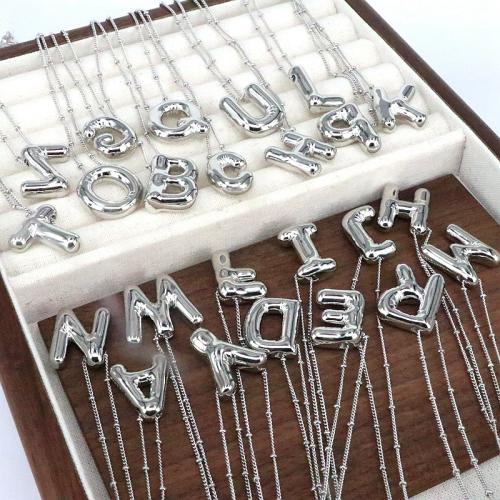 laiton collier, Lettre d’alphabet, Placage de couleur platine, unisexe & styles différents pour le choix Environ 17.7 pouce, Vendu par PC