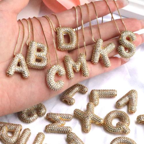 laiton collier, avec 2inch chaînes de rallonge, Lettre d’alphabet, Placage de couleur d'or, unisexe & styles différents pour le choix & pavé de micro zircon Environ 17.7 pouce, Vendu par PC