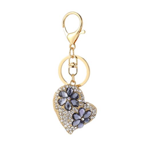 bijoux de porte-clés en Alliage de zinc, coeur, Placage de couleur d'or, unisexe & avec strass Vendu par PC