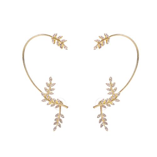 alliage de zinc Enveloppement de boucle d’oreille, feuille, Placage, pour femme & avec strass, plus de couleurs à choisir Vendu par PC
