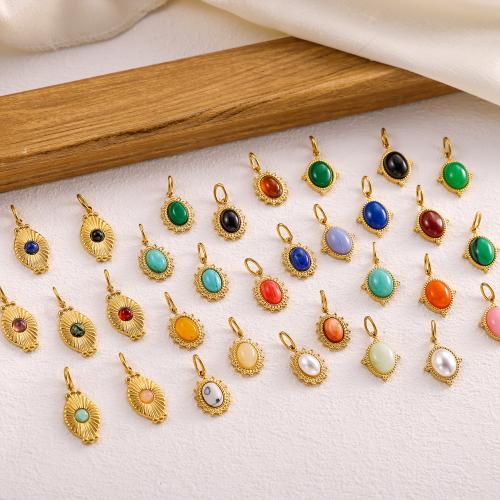 Pendentif bijoux de pierre gemme, Acier inoxydable 304, avec pierre gemme, Placage de couleur d'or, DIY, plus de couleurs à choisir, Vendu par PC