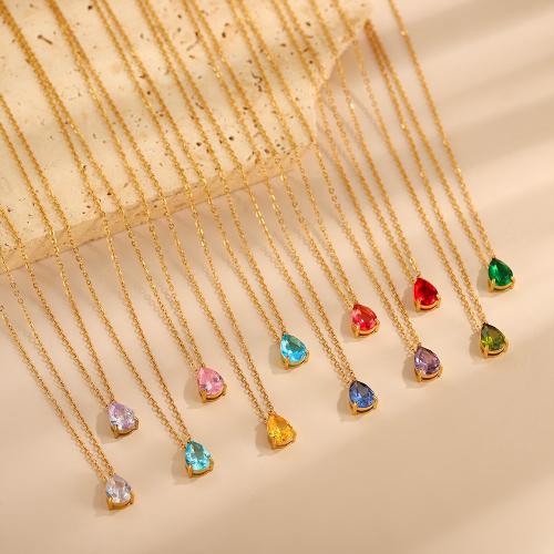 ステンレス鋼のジュエリーネックレス, 304ステンレススチール, ゴールドメッキ, マイクロパヴェジルコニア, 無色, 売り手 パソコン