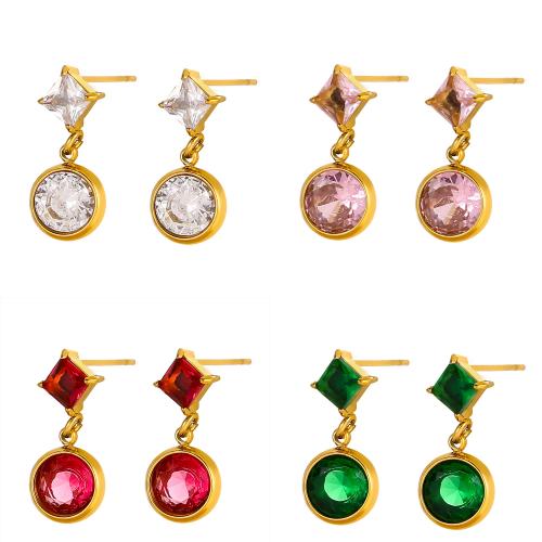 Boucle d'oreille goutte inox, Acier inoxydable 304, Placage de couleur d'or, bijoux de mode & pavé de micro zircon, plus de couleurs à choisir, Vendu par paire