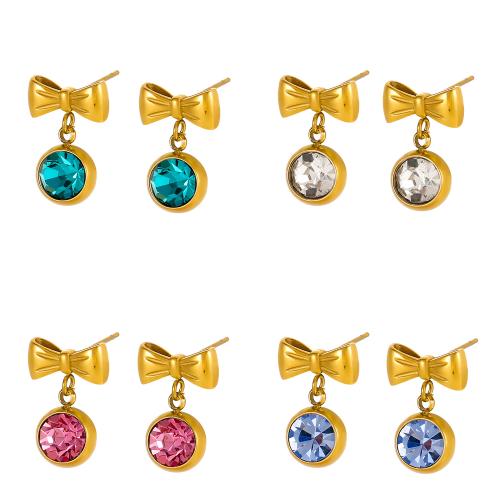 Серьги из нержавеющей стали, Нержавеющая сталь 304, плакирован золотом, ювелирные изделия моды & инкрустированное микро кубического циркония, Много цветов для выбора, продается Пара