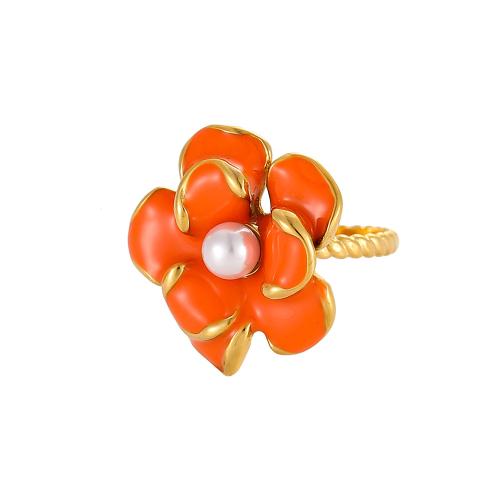 Émail Bague en Acier inoxydable , Acier inoxydable 304, avec perle de plastique, Placage de couleur d'or, bijoux de mode & pavé de micro zircon & émail, plus de couleurs à choisir, Vendu par PC