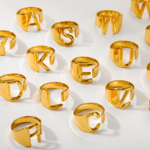 Bague en acier inoxydable, Acier inoxydable 304, Lettre d’alphabet, Placage de couleur d'or, bijoux de mode, plus de couleurs à choisir, Vendu par PC