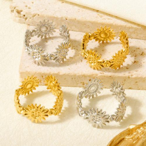 Bague en acier inoxydable, Acier inoxydable 304, Tournesol, Placage, Réglable & pour femme, plus de couleurs à choisir, inner ~20mm, Vendu par PC