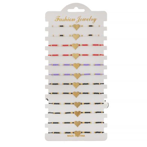 Fashion Zinc Alloy Bracelets, with Knot Cord & Seedbead, Heart, gold color plated, Adjustable & for woman, mixed colors cm 