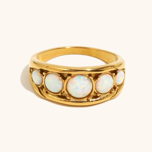 Pierre précieuse bague en acier inoxydable, Acier inoxydable 304, avec Opale, Placage de couleur d'or, bijoux de mode & normes différentes pour le choix, doré, Vendu par PC