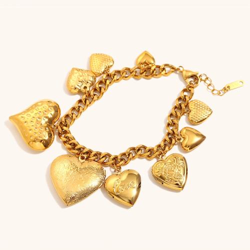 Bracelet en acier inoxydable, Acier inoxydable 304, Placage de couleur d'or, bijoux de mode, doré, Vendu par PC[