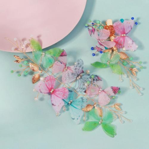 Nuptiale Fleurs cheveux, alliage de zinc, avec tissu, Placage de couleur d'or, bijoux de mode & avec strass, plus de couleurs à choisir, Vendu par PC