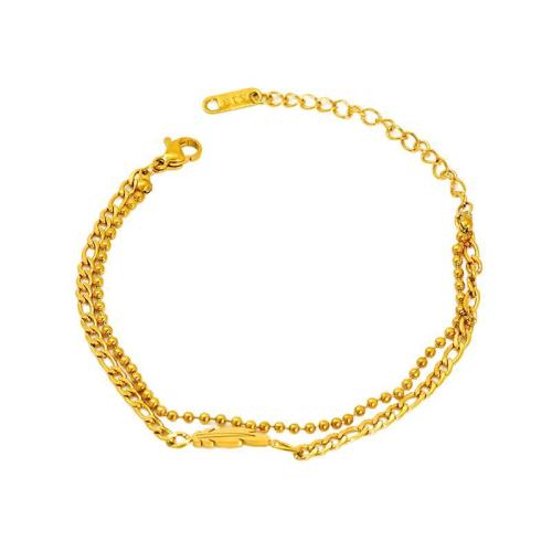 Bracelet en acier inoxydable, Acier inoxydable 304, Plaqué or 18K, Double couche & bijoux de mode & pour femme, Vendu par PC