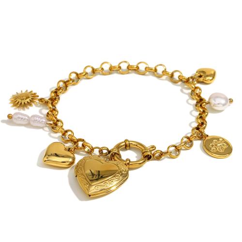 Bracelet en acier inoxydable, acier inoxydable 316L, avec perle de plastique, Plaqué or 18K, bijoux de mode & pour femme, Vendu par PC