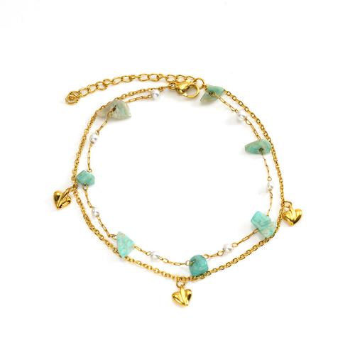 Bracelet en acier inoxydable, Acier inoxydable 304, avec Pierre naturelle, Plaqué or 18K, Double couche & différents matériaux pour le choix & pour femme, Vendu par PC