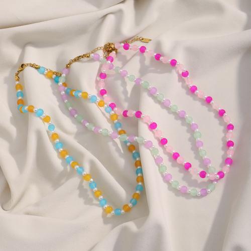 Collier acrylique, Acier inoxydable 304, avec Acrylique, fait à la main, bijoux de mode & pour femme, multicolore, Vendu par PC