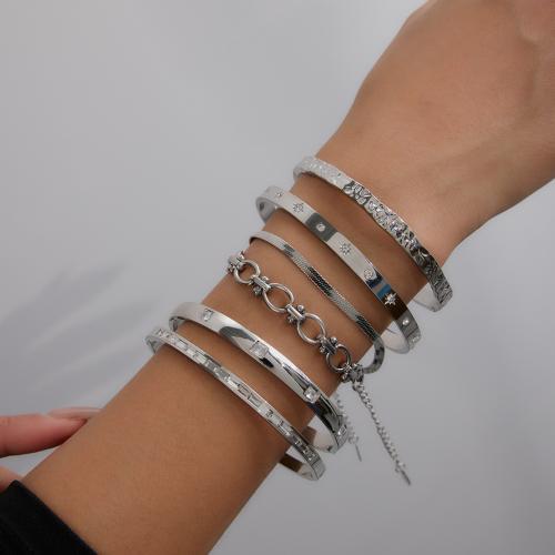 Bracelet en acier inoxydable, Acier inoxydable 304, Placage, styles différents pour le choix & pour femme & avec strass, couleur originale, Vendu par PC