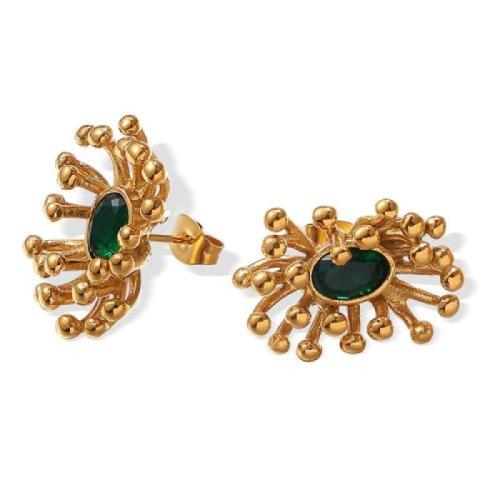Boucles d'oreilles en acier titane, Placage de couleur d'or, bijoux de mode & pavé de micro zircon, doré, Vendu par paire