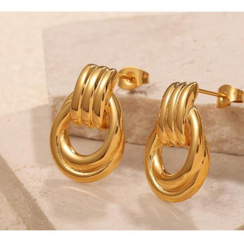 Boucles d'oreilles en acier titane, Placage de couleur d'or, bijoux de mode, doré, Vendu par paire