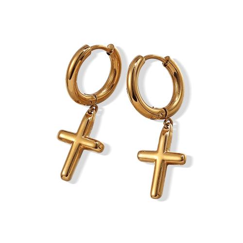 Boucles d'oreilles en acier titane, croix, Placage, bijoux de mode, plus de couleurs à choisir, Vendu par paire