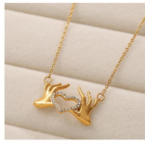 Collier de bijoux de titane, Acier titane, Placage de couleur d'or, bijoux de mode & avec strass, doré, Vendu par PC