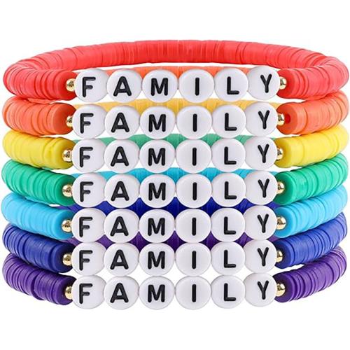argile de polymère Set de bracelet, fait à la main, unisexe & styles différents pour le choix & avec le motif de lettre Environ 7 pouce, Vendu par fixé