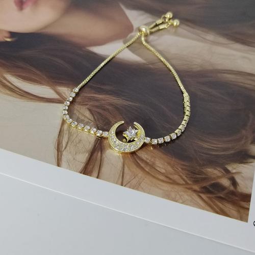 alliage de zinc bracelet, Lune et Etoile, Placage de couleur d'or, pavé de micro zircon & pour femme Environ 8.7 pouce, Vendu par PC