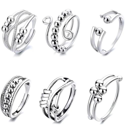 Brass Ring Set, platinum color plated, 6 pieces & rotatable & for woman, US Ring 