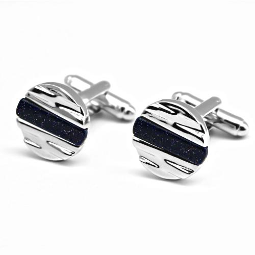 Messing Manschettenknöpfe, mit blauer Goldsand, rund, silberfarben plattiert, Modeschmuck & für den Menschen, 18mm, verkauft von Paar