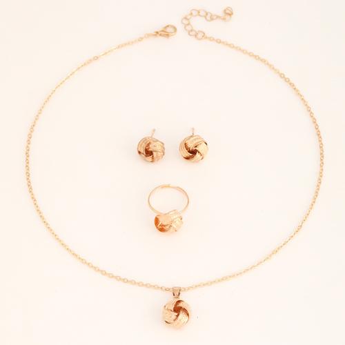 Zinklegierung Mode Schmuckset, Stud Ohrring & Fingerring & Halskette, Geometrisches Muster, goldfarben plattiert, drei Stücke & für Frau, necklace length 18.9inch, Größe:6-8, verkauft von setzen